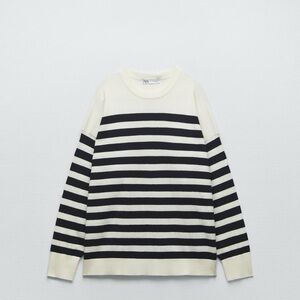 Zara Black and White Striped Crewneck Top